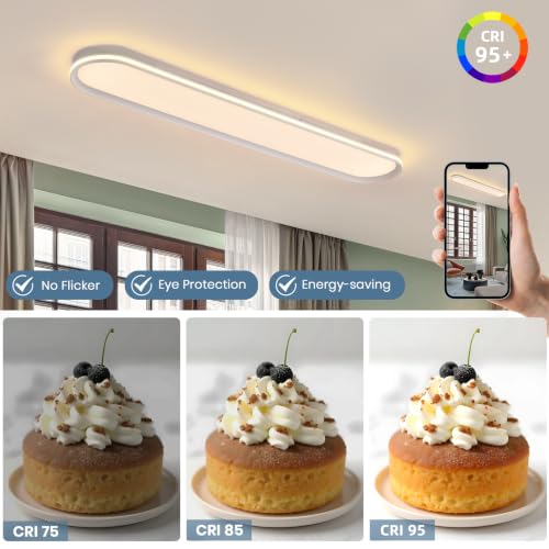 ADISUN Modern LED Ceiling Light Dimmable Linear Ceiling Light 47in Semi Flush Mount Long Lights with Remote Control and Side Lighting for Living Room Kitchen Dining Room - color: White-1Pack, size: 47 Inch