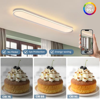 ADISUN Modern LED Ceiling Light Dimmable Linear Ceiling Light 47in Semi Flush Mount Long Lights with Remote Control and Side Lighting for Living Room Kitchen Dining Room - color: White-1Pack, size: 47 Inch