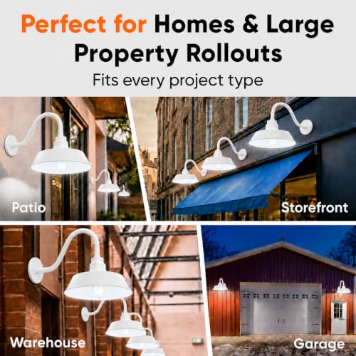 14in. White Outdoor Gooseneck Barn Light Fixture, 5000K Cool White - color: White (2-Pack), size: 14-1/2 in Gooseneck Arm
