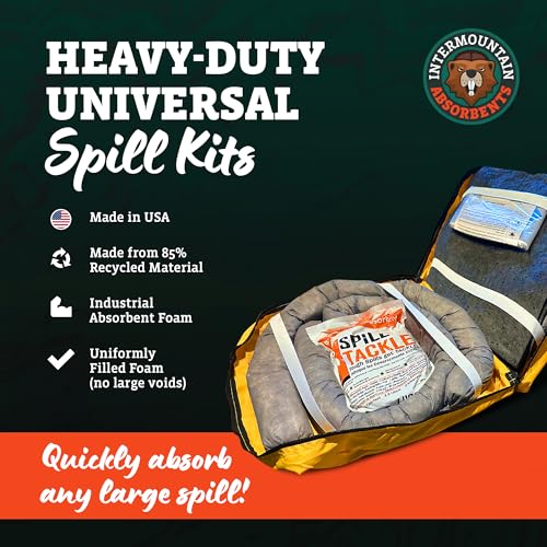 Universal Spill Kit Professional Grade - 4 Oil & Water Socks, 10 Absorbent Pads, 2 lb Spill-Tackle (1 Pack)- Industrial & Garage Flooring Cleanup, Oil Absorber & Water Snake Absorber Spill Containment - style: 1 Pack