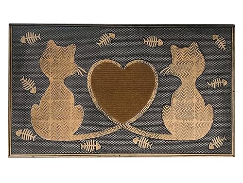 A1HC Rubber Welcome Doormat for Outdoor Indoor Entrance, Non-Slip Backing Front Door Mat for High Traffic Area Use, Fun Designed Entrymat, 18"x30" Twin Cats Heart Copper - color: Twin Cats Heart Copper