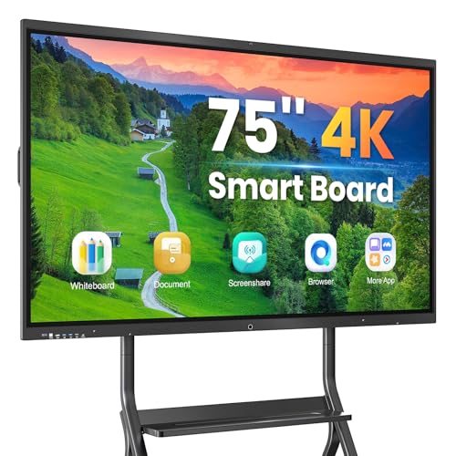 75'' 4K UHD Smart Board, Interactive Digital Whiteboard, 20-Point Touchscreen, All-in-One Electronic Whiteboard for Office Classroom Home Business - size: 75 Inch