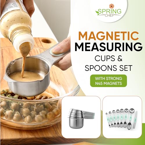Spring Chef Magnetic Measuring Cups & Spoons Set of 15 with Levelers, Mint - color: Mint