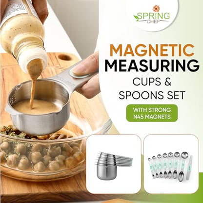 Spring Chef Magnetic Measuring Cups & Spoons Set of 15 with Levelers, Mint - color: Mint