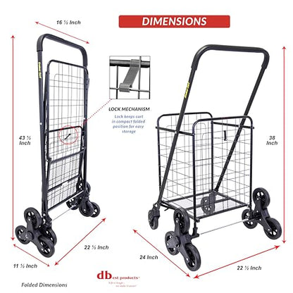 dbest Products Stair Climber Cruiser Cart Shopping Grocery Rolling Folding Laundry Basket on Wheels Foldable Utility Trolley Compact Lightweight Collapsible, Black - color: Black, style: Stair Climber