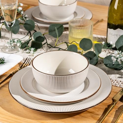 GBHOME Ceramic Dinnerware Sets of 8,24 pcs Plates and Bowls Sets Dishes - color: Off-White, size: Service for 8 (24 pcs)