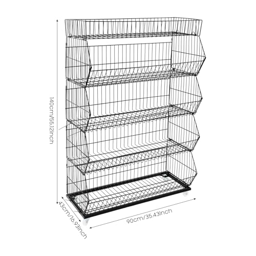Retail Display Rack with Wheels, Black Wire Snack Display Stand