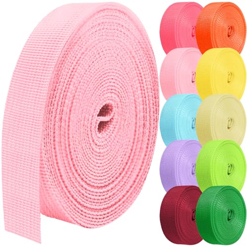 Polypropylene Webbing 1 Inch 1.5 inch 2 inch Nylon Webbing Straps, 5 10 25 50 100 Yards Webbing Strapping - color: Light Pink, size: 1 Inch x 50 Yards