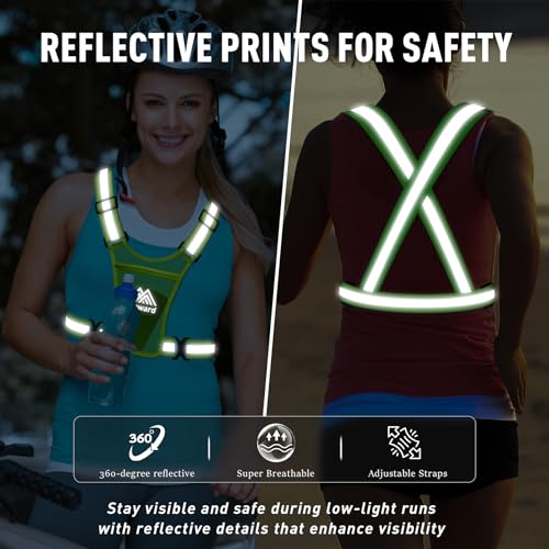 Topward Running Vest Chest Phone Holder for Women Men, Reflective Vest Safety Gear for Dog Walking Cycling - Adjustable Waist/Shoulder - color: Green