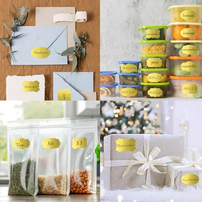 350 PCS Fancy Shape Stickers, 2" x 1.2" Gold Labels for Home, Office, Kitchen, Gifts, Jars, Food Craft - color: Gold, size: 2*1.2 inch