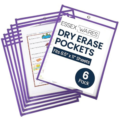 Essex Wares - 6 Pack, Purple Dry Erase Pockets, 10" Wide x 13.5" Tall - color: Purple