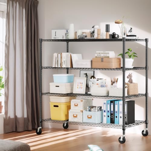 Himimi 4 Tier Wire Shelving with Wheels Heavy Duty Height Adjustable Metal Shelves for Storage, Commercial Grade Steel Utility Wire Rack for Kitchen Garage Pantry Organization-24×48×72, Black - color: Black, size: 24"D×48"W×72"H, 4-Tier