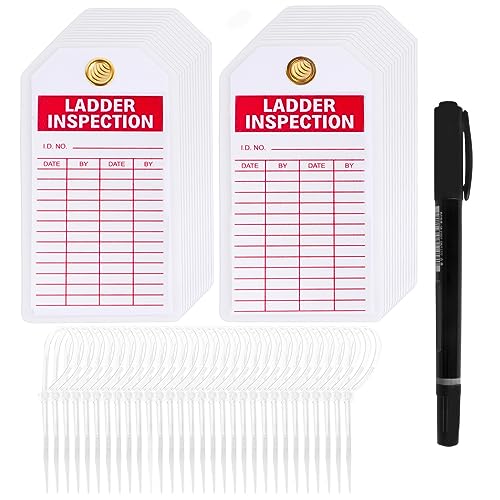 Lionshop Ladder Safety Inspection Tags, Accident Prevention Tag, Double-Sided Inspection Tag, Legend “Ladder Inspection Tag”, 5.75" x 3", 0.375" in Brass Eyelet Size, Polyester (Pack of 25) - color: Ladder Inspection Record Tag, size: 25PACK