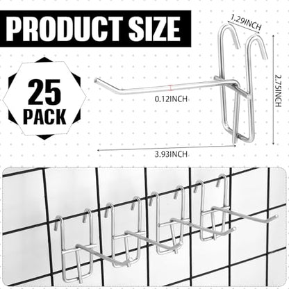 Moxweyeni 25 Pack Grid Wall Hooks, 4 Inch Silver Gridwall Hanger - color: Silver, size: 4 Inch