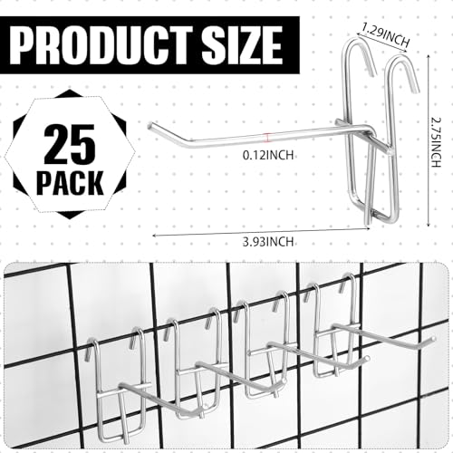 Moxweyeni 25 Pack Grid Wall Hooks, 4 Inch Silver Gridwall Hanger - color: Silver, size: 4 Inch