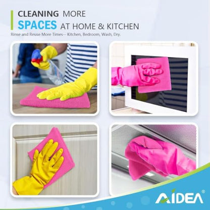 AIDEA Pink Microfiber Cleaning Cloth-50PK, Absorbent Cleaning Rags 12"x12" - color: Pink, size: 12in.x12in.