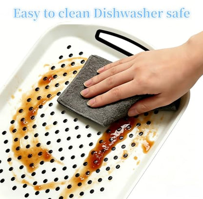 2 Pack Anti-Slip Serving Tray with Handles, 16" x 12", (Grey & White)