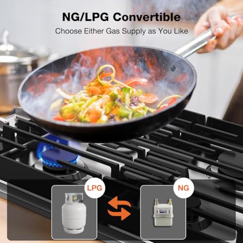 ThermoMate Heavy 30 Inch Gas Cooktop with 4 Italy Sabaf Power Burners, Built In Gas Stove Top of 304 Stainless Steel, NG/LPG Convertible with Thermocouple Protection CSA Certified - size: 30 inch 4 burners