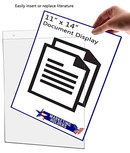 10 Pack Wall Mount Sign Holder for 11" x 14" Signage and Promotional Materials at Trade Shows Conventions and Expos Clear Acrylic with 2 Pre Drilled Holes and Hanging Hardware by Marketing Holders - size: 11"w x 14"h