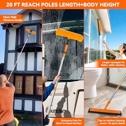 Window Washing Kit with Extension Pole: 3 in 1 Double-Sided Professional - color: Orange