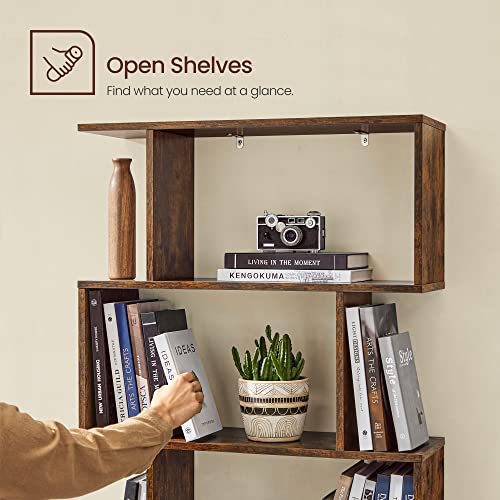 VASAGLE 6-Tier Bookcase, Open Storage, 9.5 x 27.6 x 75 Inches - color: Rustic Brown, style: 6-Tier (27.6"W)