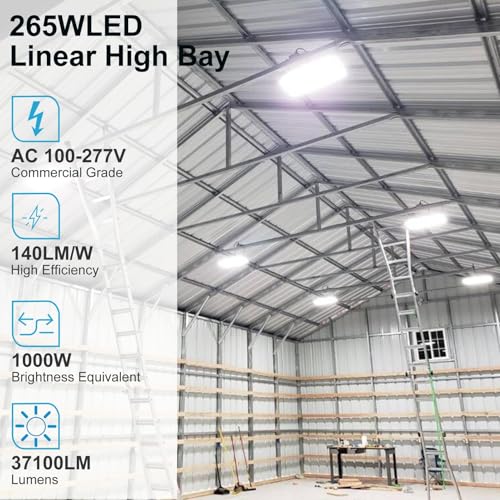 Lightdot 4FT LED High Bay Shop Lights, 100-277V 【Driver Equipped】 265W 37100LM [Eqv.1000W MH] 5000K Large Coverage Linear 2x4 High Bay LED Fixtures for Warehouse Garage -ETL Listed, 4Pack - size: 4FT