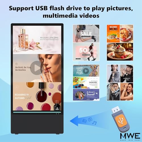 43 inch Outdoor Digital Signage Display, LCD 4K UHD 1800-Nit IP55 Waterproof Advertising Portable Kiosk with Rechargeable Battery, Auto Brightness, Split Screen USB/WiFi Playback Media Player - size: 43inch