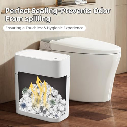 JUDRDO 3.5 Gal Slim Touchless Bathroom Trash Can, Automatic Diaper Pail - color: White-n21