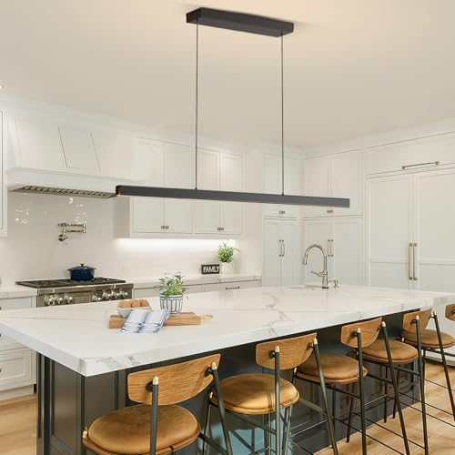 Modern Ceiling Pendant Light,57in LED Black Linear Ceiling Chandelier Light Dining Room,Living Room,Warm & Cool, Neutral Light,Aluminum Island Lighting Hanging Pendant Light for Kitchen - color: C-Black, size: 57 inch