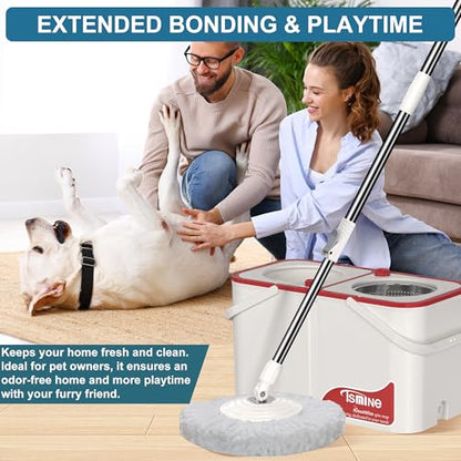 RinseWise Large Gen 1 Mop Bucket Set, Clean/Dirty Water Separation, Red - size: Large Gen 1- White/Red+6 Mop Heads