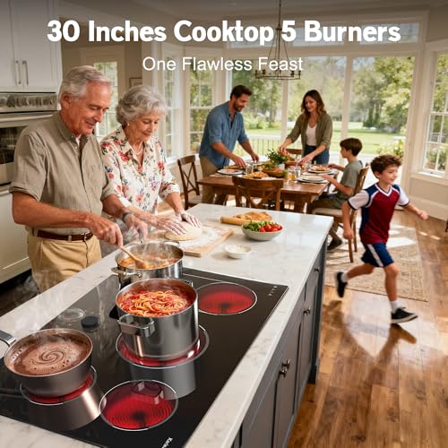 Electric Cooktop 30 Inch, 5 Burner Stove Top Burner 8600W, Magnetic Knob, - size: 30 Inch 5 Burner 586139