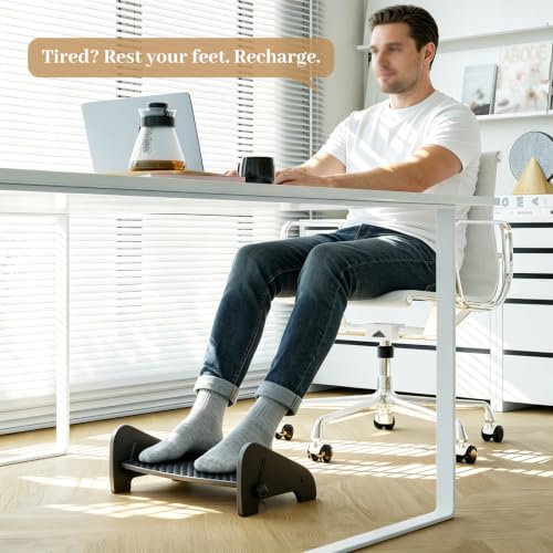 Foot Rest Under Desk, Bamboo Ergonomic Office Foot Stool - color: Black
