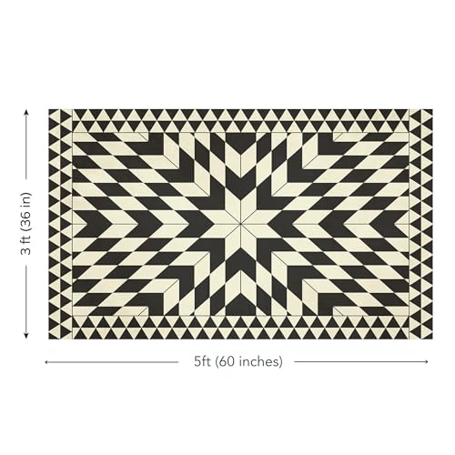 Carolina Creekhouse Vinyl Floor Mat 3'x5' - Black Geometric Pattern - Waterproof Non-Slip Kitchen Rug - Hard Floor Safe - Eco-Friendly Flat Weave - 3'x5' - color: Black, size: 3'x5'