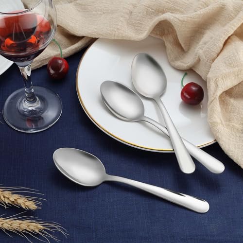 24-Piece Dinner Spoons Set - 6.7" Stainless Steel Spoons Silverware, Durable Dessert Spoons, Table Spoon Use for Home, Kitchen and Restaurant - Mirror Polished, Dishwasher Safe - size: 24p Dinner Spoons