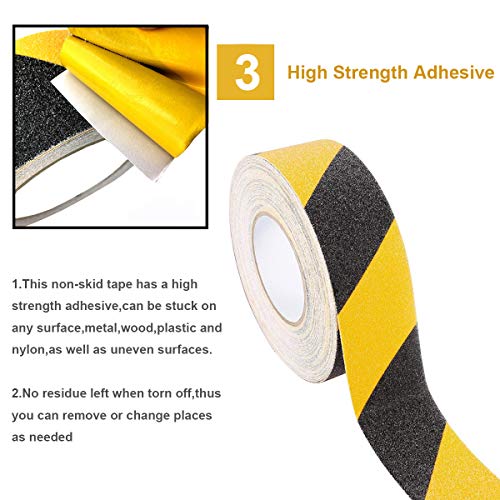 RELIANCER Anti Slip Safety Grip Tape 2inx60ft Non Skid Tread Safety Tape with High Traction Grit Yellow & Black Marking Self-Adhesive Tape Hazard Caution Warning Tape for Stairs Steps Deck - color: Yellow&Black, size: 2"×60'