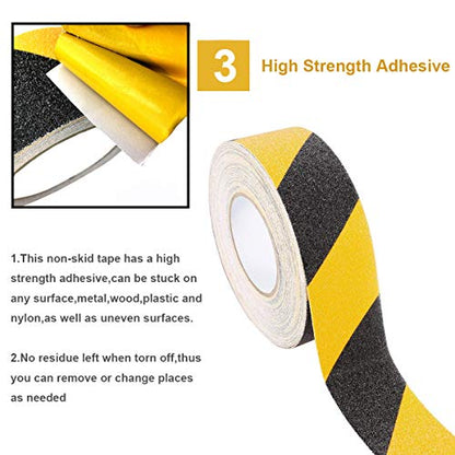 RELIANCER Anti Slip Safety Grip Tape 2inx60ft Non Skid Tread Safety Tape with High Traction Grit Yellow & Black Marking Self-Adhesive Tape Hazard Caution Warning Tape for Stairs Steps Deck - color: Yellow&Black, size: 2"×60'