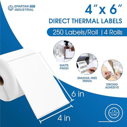4" X 6" Direct Thermal Labels (1000 Count, 4 Rolls) - Printable - size: 4" X 6"