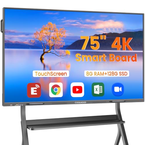 COOLHOOD 75" Smart Board, 4K UHD Touchscreen Interactive Digital Whiteboard Display, Electronic All-in-One Computer for Classroom Office Home Business w/Open App Ecosystem (Board & Wall Mount Only) - size: 75Inch