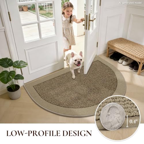 Dirt Trapper Door Mats 17" x 30", Non-Slip & Washable, Beige - color: Beige, size: 17" X 30" (Semicircular)
