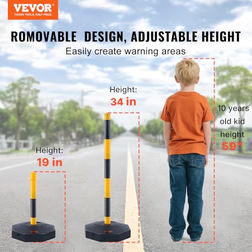 VEVOR Adjustable Traffic Delineator Post Cones, 4 Pack, Traffic Safety Delineator Barrier with Fillable Base 8FT Chain, for Traffic Control Warning Parking Lot Construction Caution Roads, Yellow&Black - color: Black & Yellow, size: 4 Pack