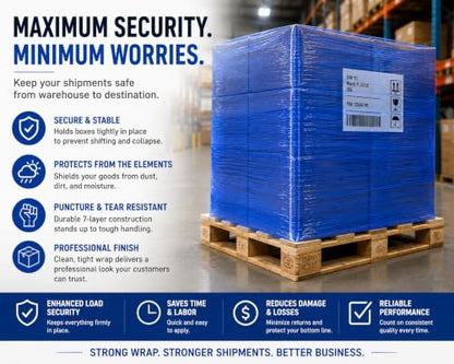 18" Stretch Wrap Film, 1500 ft, 80 Gauge (20 Micron), 7-Layer Clear Pallet Wrap, Up to 80% Stretch, Self-Adhering Heavy-Duty Moving & Packing Film, 6 Rolls (Blue, 18 inch x 1500 feet) - color: Blue, size: 18 in x 1500 ft - 6 Rolls