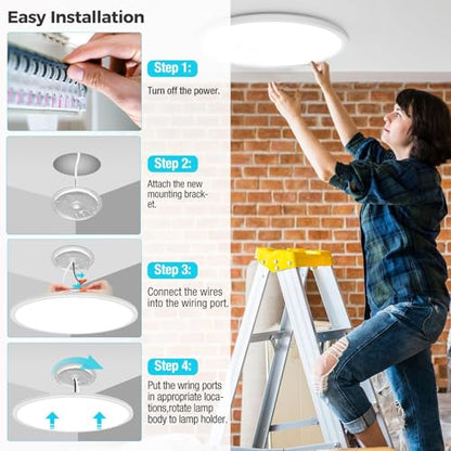 libtit 20 Inch LED Ceiling Light, 4200LM 35W Large & Bright Flush Mount Lighting Fixture, 3000K/4500K/6000K White Round Flat LED Ceiling Lamp for Bedroom Kitchen Livingroom Office - color: White, size: 20In-1 Pack