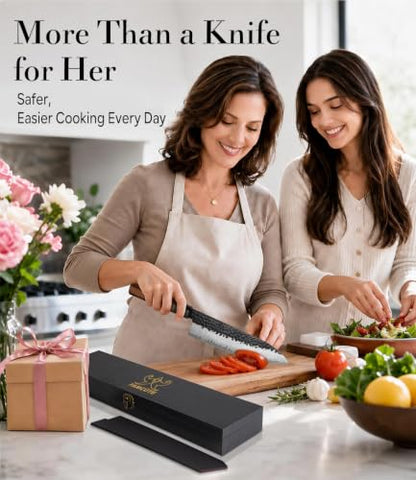 FAMCÜTE 8'' Japanese Knife, Hand Forged Pro Chef Knife with Sandalwood Box - size: 8" Chef Knife+Sandalwood Box