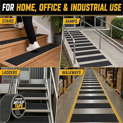 STRBOXONG Anti Slip Tape 4 in x 33 ft, Black 80 Grit Non Slip Grip Tape Roll, Waterproof Self Adhesive Traction Tape for Stairs Steps Ramps Ladders Workshop Walkways Industrial Safety Commercial Use - size: 4 in x 33 ft