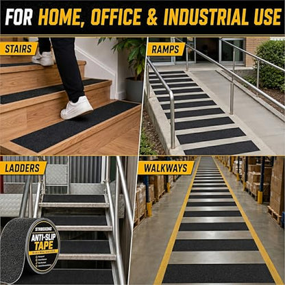 STRBOXONG Anti Slip Tape 4 in x 33 ft, Black 80 Grit Non Slip Grip Tape Roll, Waterproof Self Adhesive Traction Tape for Stairs Steps Ramps Ladders Workshop Walkways Industrial Safety Commercial Use - size: 4 in x 33 ft
