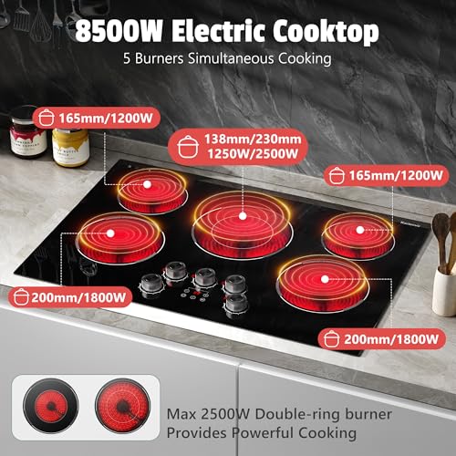 30 Inch Electric Cooktop Anti-slip Knob, 5 Burner Cookrop 8500W - size: 30 Inch 5 Burner 585138
