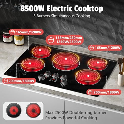 30 Inch Electric Cooktop Anti-slip Knob, 5 Burner Cookrop 8500W - size: 30 Inch 5 Burner 585138