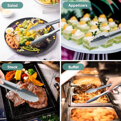 12 Pack Buffet Tongs Serving Tongs Stainless steel Kitchen Tongs 7inch - color: Silver, size: 7inch