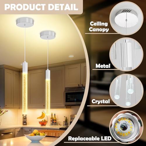 Modern Kitchen Island Hanging Light Fixtures Chrome Crystal Bubble Pendant Lights Adjustable Modern Pendant Light Fixtures for Dining Living Room Bedroom Bedside Table - color: Silver, size: 1-Light