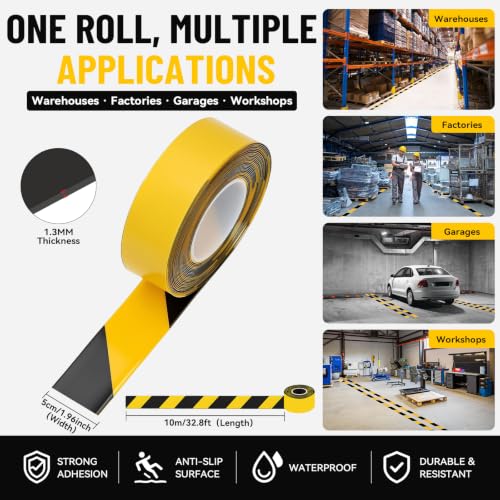 Heavy‑Duty Vinyl Floor Marking Tape Yellow Black 2 in x 33 FT 1.1mm Thick - size: 2 in x33 FT